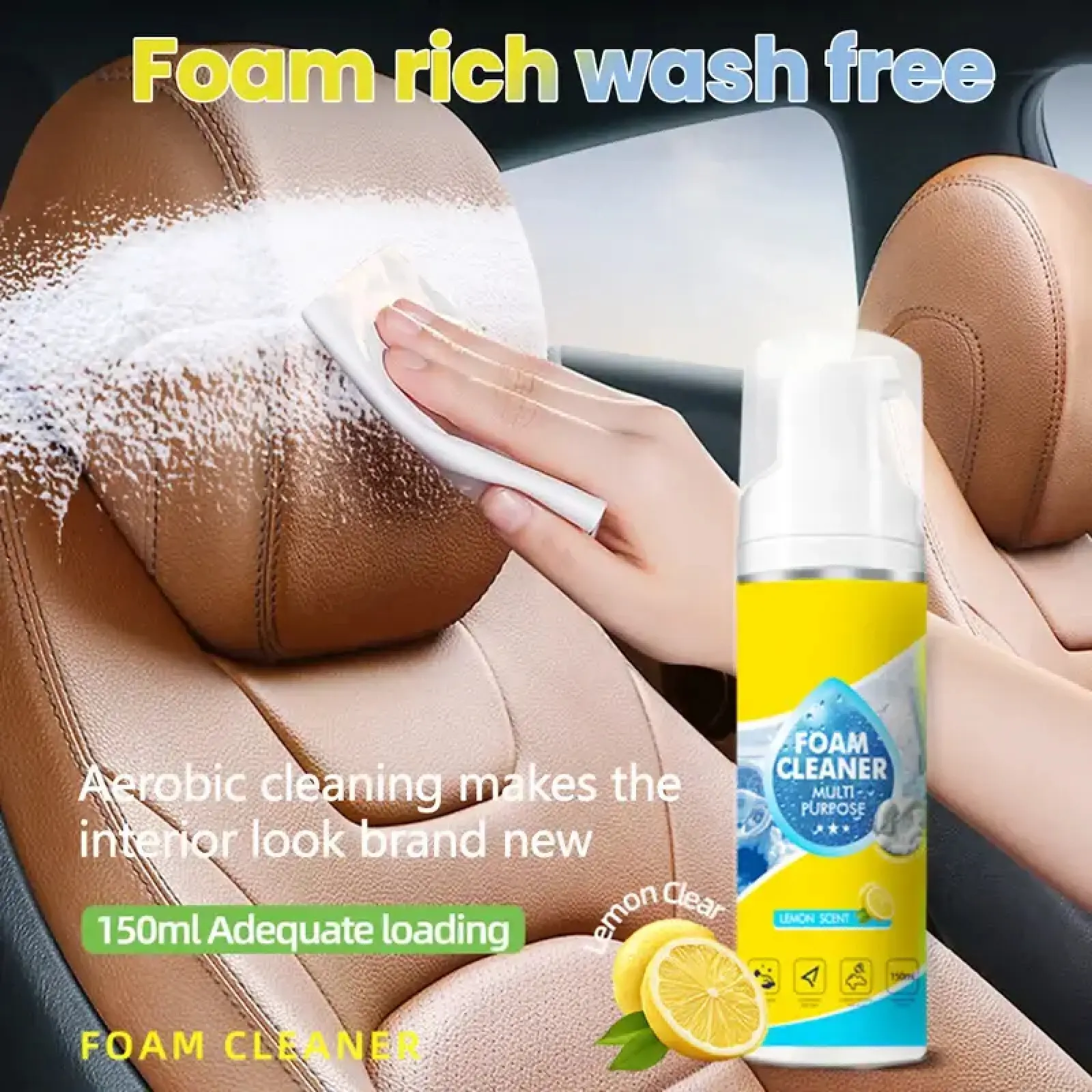 4-in-1 Multi Enzyme Foam Cleaner, All Purpose Heavy Duty Stain Remover for Kitchen, Bathroom, Car Interior & Sofa