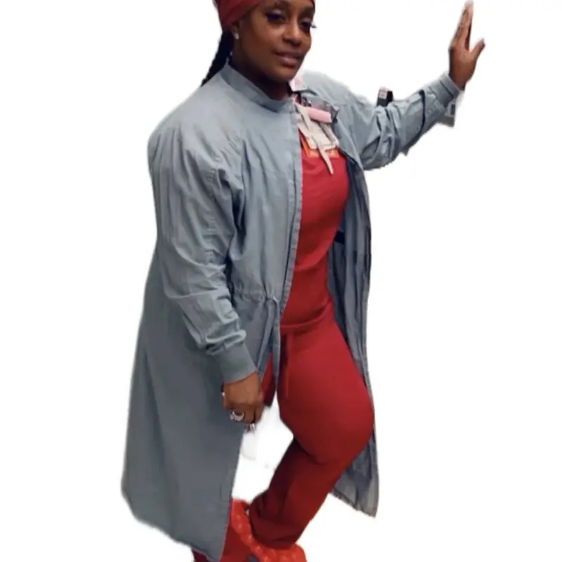 POENGIG Scrubs Set - Grey Jacket, Red Top, Red Pants, Stylish Outfit for Versatile Wear