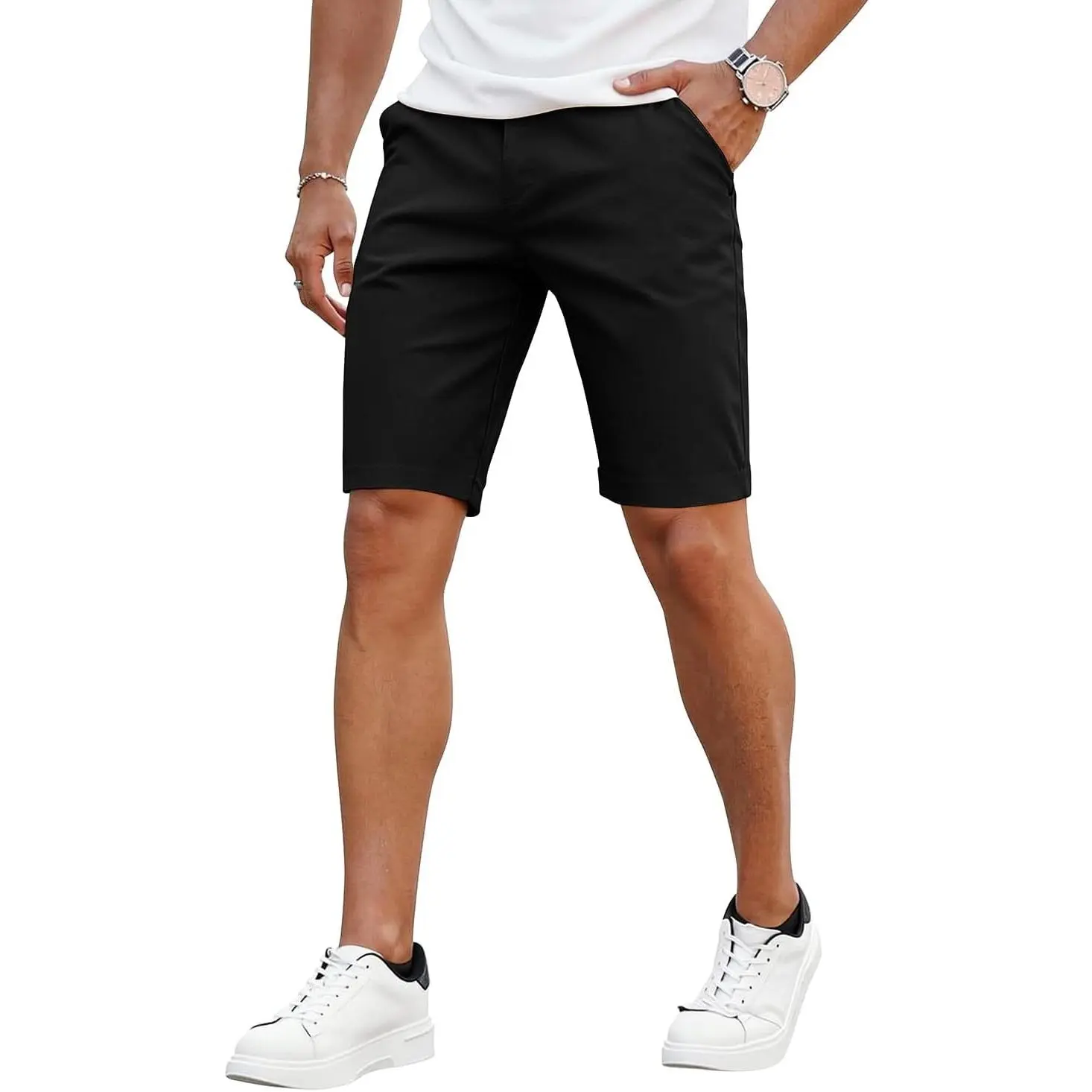 Mens Slim Fit Shorts 7" 9" Inseam Stretch Chinos Skinny Tapered Leg | Multi Colors, Designer, Lightweight, Flat-Front, Elastic Waist