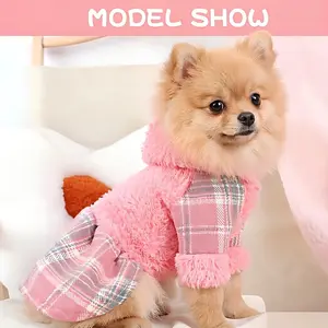 Cute Warm Wool Hoodie for Dogs and Cats, Plaid Puppy Dress, Perfect for Chihuahuas and Yorkshire Terriers, Cozy Pet Clothing