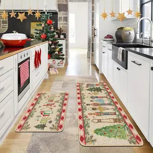 Christmas Theme Nutcracker Tree Decor Ball Print Long Kitchen Rug Mat, Boho Runner Rug, Cute Festive Fashion Anti-Slip Washable Plush Carpet
