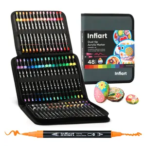 Dual-Tip Acrylic Marker Set, 48/72/120 Colors, Soft Tip & Bullet Tip, Smooth Ink Flow, Strong Coverage, Non-Bleed, Multi-Material Use, Craft Supplies, Acrylic Paint Markers
