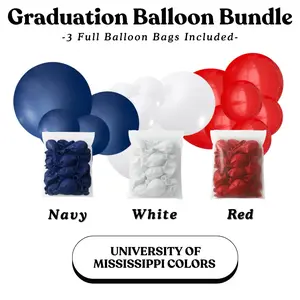 Graduation Balloon Bundle -  University Of Mississippi Colors I Navy, White,  Red - Sizes 5"- 12"- 18"
