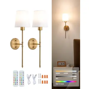 VEVOR Battery Operated Wall Sconce Set of 2, 4000mAh Rechargeable Wireless Wall Lights with Remote Control, 30 Lighting Modes, 12 RGB Colors & Timer, Dimmable Wall Lamp for Living Room Bedroom Hallway