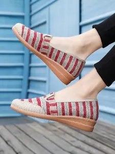 New Women's Woven Striped Slip-On Fisherman Shoes, Breathable Linen Canvas Material, Anti-Slip Rubber Sole, Comfortable Casual Sneakers