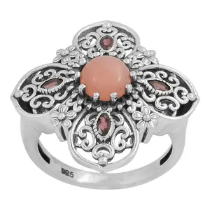 Artisan Crafted Pink Opal & Garnet Engagement Ring, Sterling