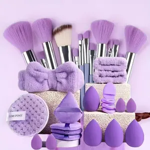 33pcs Cross-Border Complete Beauty Tools Set, Makeup Brush Full Set, Soft Powder Puff Makeup Brushes, Flocked Puff, Water-Drop Egg Headband, Cleansing Sponge, Makeup Brushes Kit, Makeup Accessories