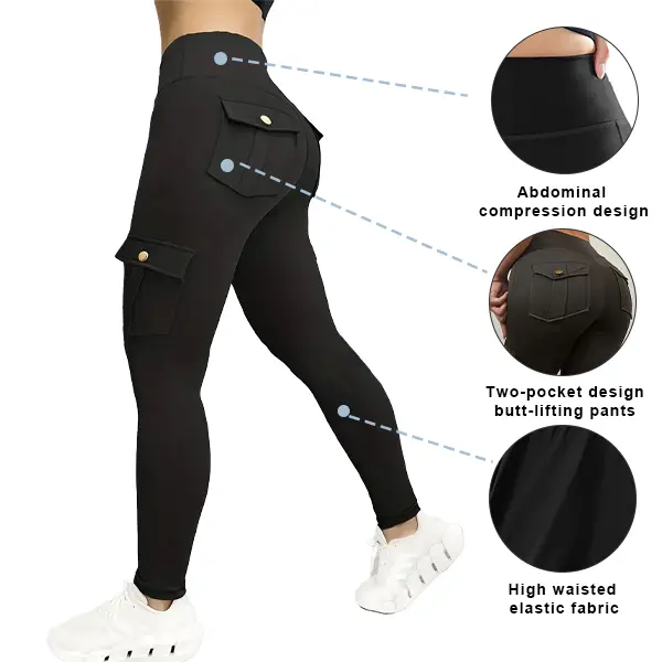 Women's High-Waisted Cargo Pocket Yoga Leggings - Stretchy, Quick-Dry, Butt-Lifting, Skinny Womenswear Bottom for Yoga, Running Workouts, Street Style