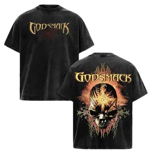 Godsmack IV Vintage Washed Graphic T-Shirt - Heavy Metal Rock Band Tee, Retro Skull Print Oversized Streetwear, Unisex Alternative Music Merch