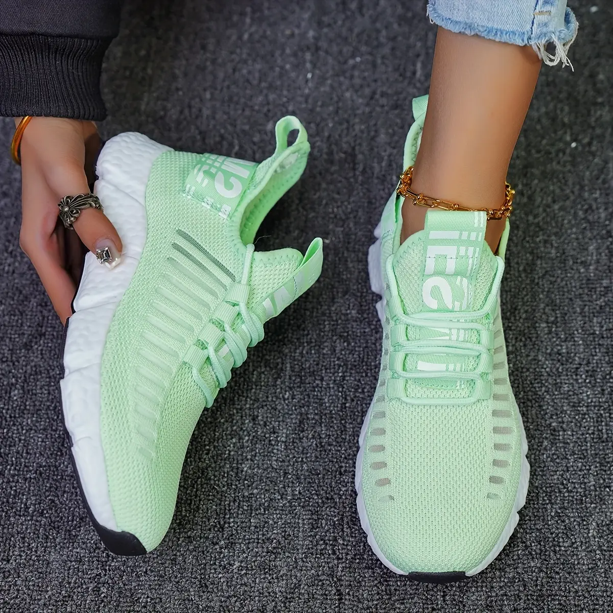 Female Slip-On Sky Blue & White Striped Sonic Design Women's Lightweight Breathable Comfortable Athletic Sneakers with EVA Sole All-Day Support for Fitness & Casual Wear
