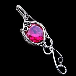 Sterling Silver LARGE 11.85 Carat Genuine Ruby July Birthstone Elven Elvish Victorian Fantasy Wire Wrapped Gemstone Pendant Necklace Amulet