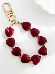 Light Luxury Style Heart-Shaped Bead Bag Hanging Keychain, Mobile Phone Chain, Mobile Phone Case Hanging Decoration Pendant - Mobile Phone Chain Bag Hanging Decoration Small Gift Keychain | Gentle Retro Exquisite Bead Bag Hanging Pendant | Bag Decoration