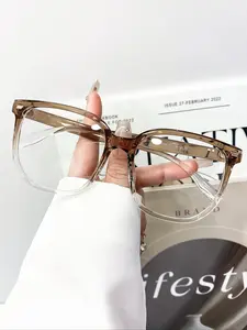 High-Quality Tr Retro Colorblock Eyeglasses Frame, Unisex Casual Style, Large Flat Lens, All Seasons Wear, Plastic Material