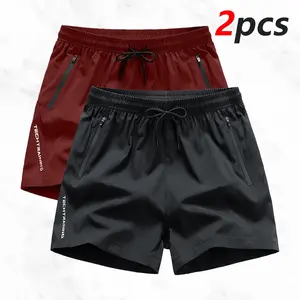 Men's 2-piece Sports Shorts Ice Silk Quick-Dry Fabric with Zipper Pockets Drawstring Waistband Logo Design Comfortable Skin-Friendly for Summer Daily Commute Fitness Outdoor Activities