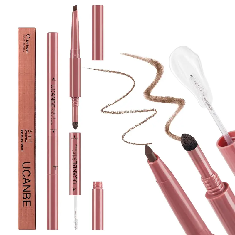 UCANBE Eyebrow Pencil 3-in-1 Triangle Retractable Definer with Waterproof Brow Gel and Filler Brow Powder - Natural-Looking, Long-Lasting Brows for Adults, Cruelty Free Cosmetic Single Item