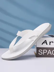 Men's PU Leather Sandals, Anti-Slip Soft Sole Casual Footbed Slippers, Lightweight Durable Summer Beach Flip Flops Footwear