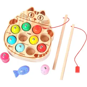 Wooden Fishing Game for Toddlers Aged 1-3 Years Old, Montessori Busy Board for Fine Motor Skills Development, Educational Toy for Boys & Girls, Sensory Activity Board
