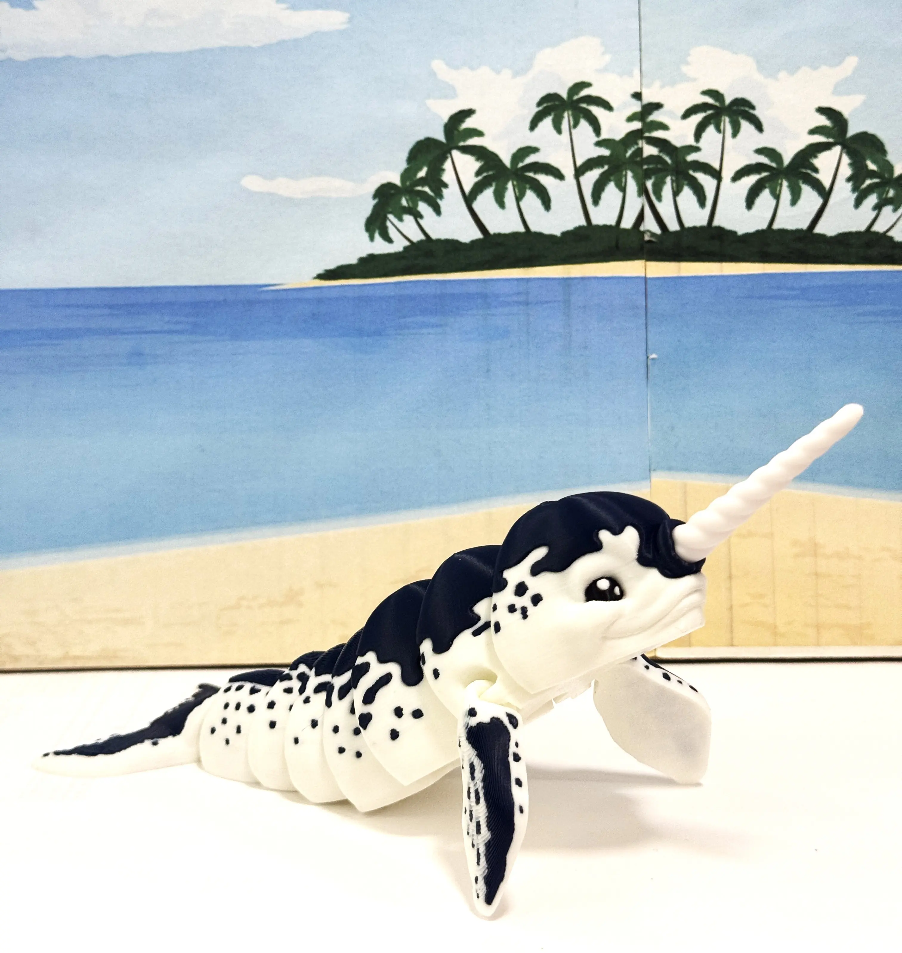 3D-Printed Articulated Narwhal - 8 inches Ocean Figurine Flexible Fidget Animal Gift for Ocean Lovers