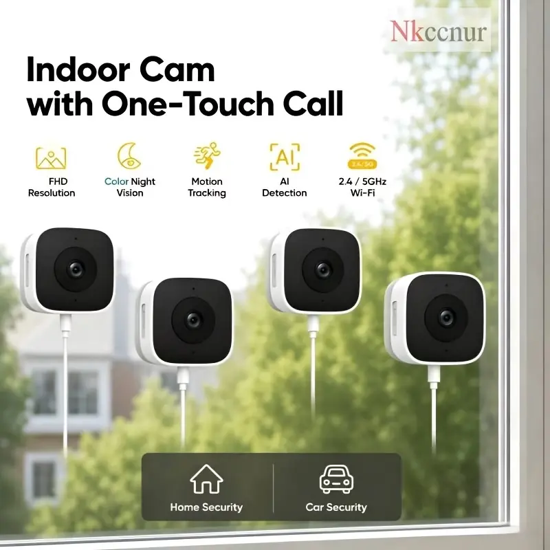NKCCNUR 4pcs Window‑Mounted Indoor Security Cameras, 1080P HD, Full‑Color Night Vision, Human/Pet/Vehicle Detection.