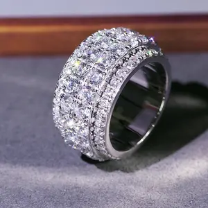 Half Round Cubic Zirconia Rings Silver Color Wide Band Fashion Versatile Dazzling Accessories for Women Statement Jewelry