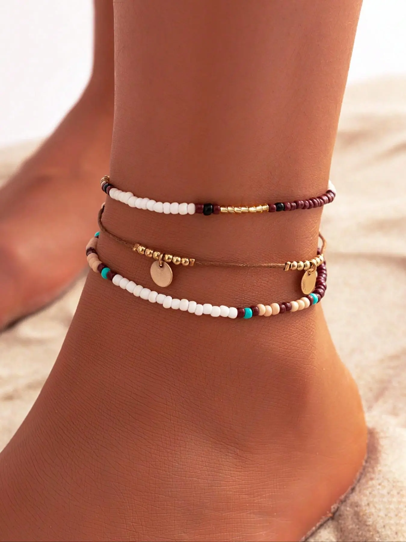 Boho Style Multilayer Anklet, Layered Anklet, Solstice Anklet, Fashionable Beaded Anklet for Women & Girls, Casual Trendy Body Jewelry for Party, Daily Decor for Birthday Gift, Trendy Jewellery Accessories