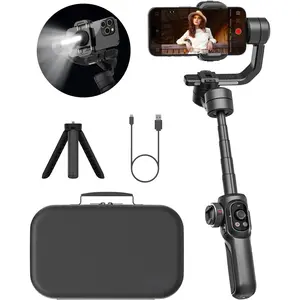 Gimbal Stabilizer for Smartphone, 3-Axis Industry-Standard Gimbal w/360?Rotation, Phone Gimbal Stabilizer Built-in Extension Rod, Professional Gimbal w/Fill Light for iPhone/Android-Smart S2