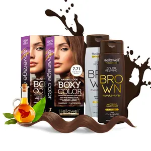 Professional Coloring kit - Permanent color cream hair dye. Gray Coverage. 7.71 Ash Brown Blonde + Brown Color Shampoo and Conditioner Kit for Revives the Color. 8.11oz