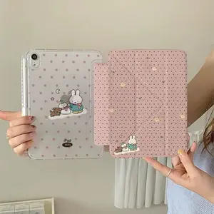 iPad Protective Case for 10.2/10.9/11 Inch, Transparent Anti-Drop with Pen Slot, Miffy Print, Y-Fold Stand, Full Coverage, Shockproof, Tablet Protective Cover