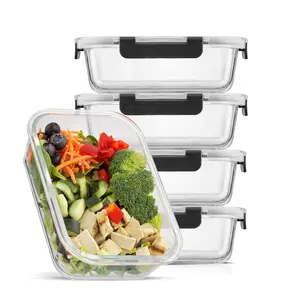 Glass Meal Prep Containers – Set of 5 (34oz) | Airtight Glass Storage