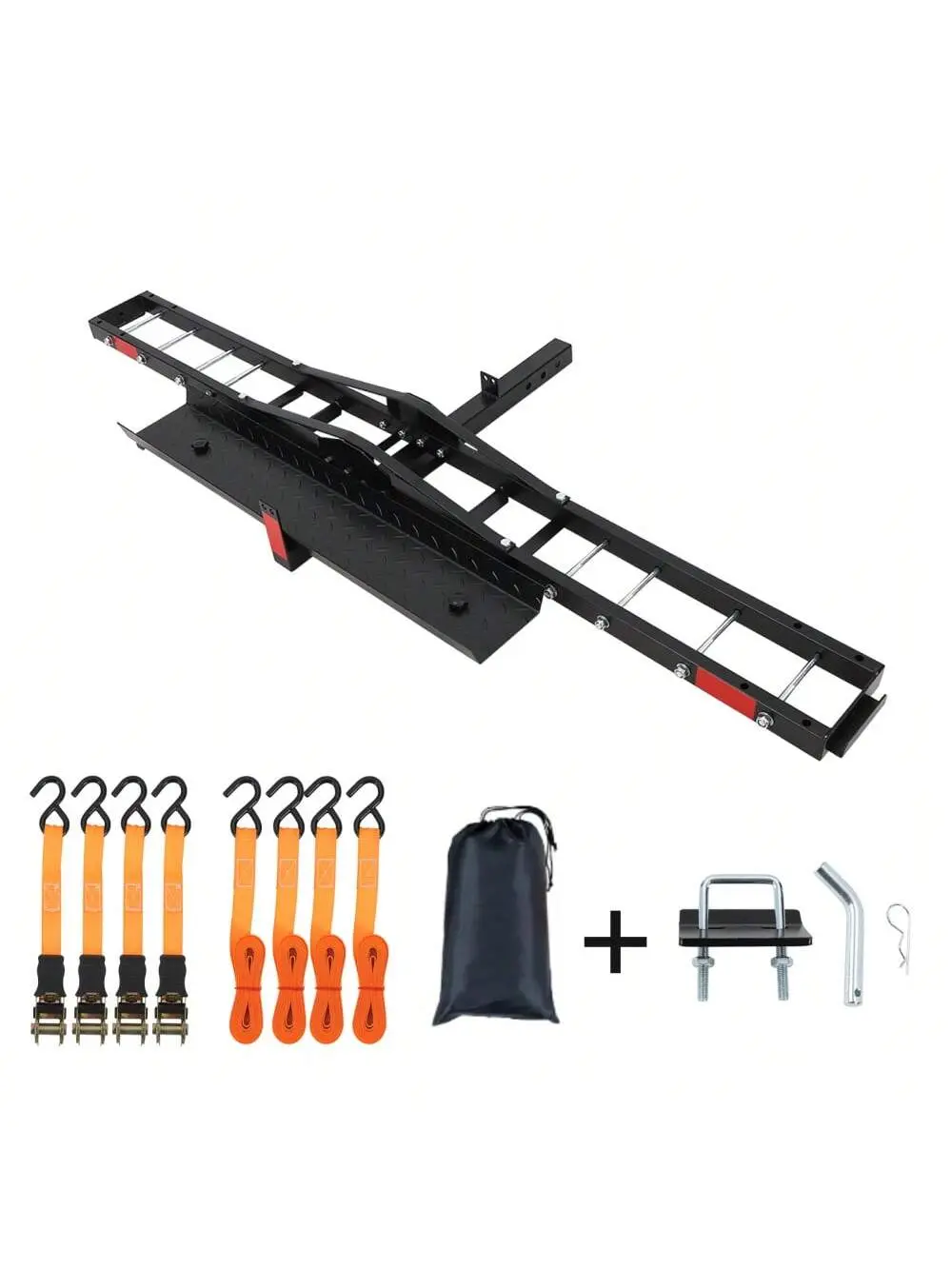 Gaomon Heavy-Duty Powder Coated Steel Motorcycle Hitch Carrier - 500 lbs Capacity, 5.5" Wide Tire Rack, 2-Inch Square Receiver Fit, Single Unit with Easy Setup, Smooth Ramp & Strap for Scooter (77.52" L x 33.07" W), Pounds