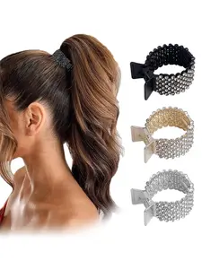 Rhinestone Decorated Ponytail Holder Hair Clip (3counts), Fashionable Hair Accessories for Women & Girls, Minimalist Headwear Suitable for Thick Hair, Style Decorations