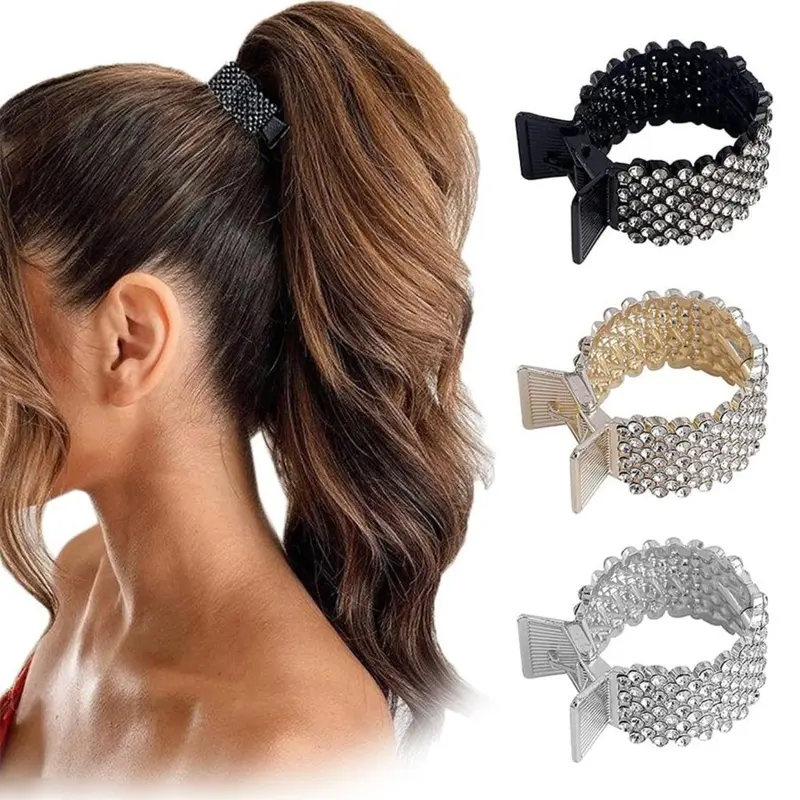 Rhinestone Decorated Ponytail Holder Hair Clip (3counts), Fashionable Hair Accessories for Women & Girls, Minimalist Headwear Suitable for Thick Hair, Style Decorations, Decorative Hair Clips