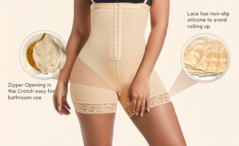 Women's Enhanced Waist & Abdomen Control Shapewear Bodysuit, Open Crotch with Zipper for Convenience, Butt Lifting Full Body Shaper, Plus Size Breathable Tummy Control Faja