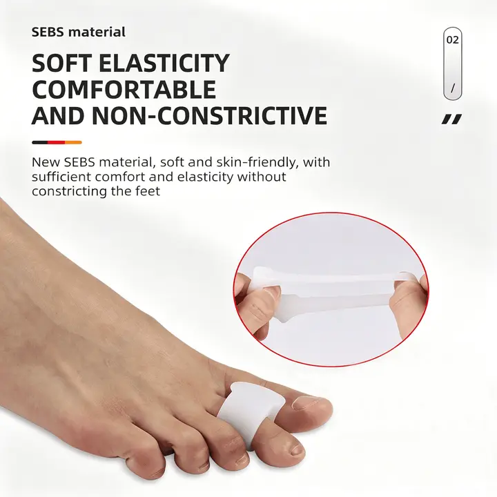 Soft SEBS Toe Separator for Overlapping Toes, Comfortable Toe Spacer with Secure Second Toe Loop, Reusable Silicone Toe Spreader for Daily Foot Care, 1 Pair