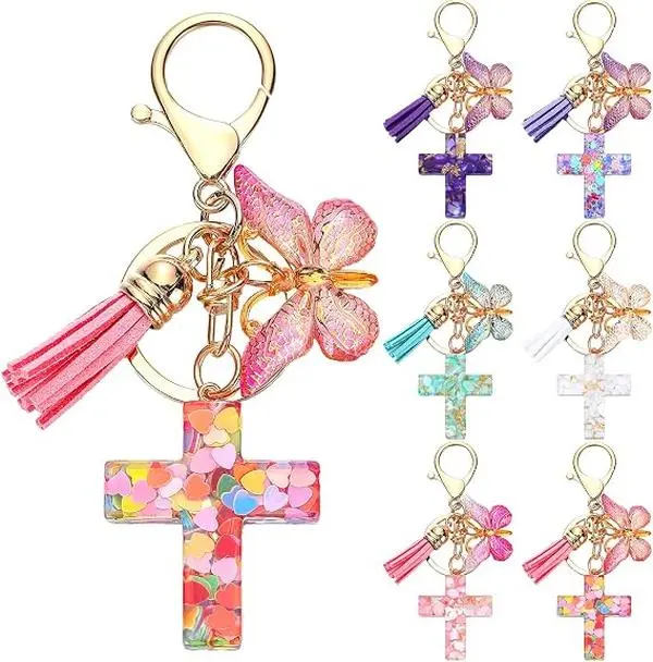 12PCS Cross Butterfly Bag Charm Keychain Christian Resin Gifts Bulk | Women Christian Keychain, Butterfly Purse Charm, Wallet Bag Accessories, Butterfly Cross Design, Bag Charms for Handbags Bulk