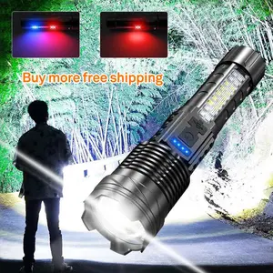 2 Pcs Strong Light Flashlight /Lighting More 1Mile/Lasts 8 Hours/Emergency Lighting White Flashlight With Red &Blue Alarm Lights/Camping Gadgets 2024/Waterproof Rechargeable Flashlight/Mountain Climbing Outdoor Night Road Garden Lighting