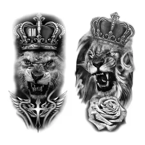 2 Waterproof Lion Crown Temporary Tattoo Stickers, Rugged and Noble Design Suitable for Parties and Festivals, Eye-Catching Body Art Accessory
