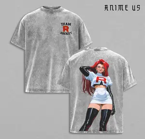 Retro Limited Team Rocket x Jessie V2 T-shirt Washed Anime Merch Double Printed Washed Tee Unisex Manga Heavyweight Cotton 90s Anime Kanto Villains Team Rocket