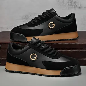 UOSO Men's Retro Sneakers - Black & Golden Logo Design, Casual Low-Top Lace-Up Shoes with Orange Accent Sole for Casual Attire and Sports, Versatile Trainers |   Laceup Sneakers |   Durable Sole