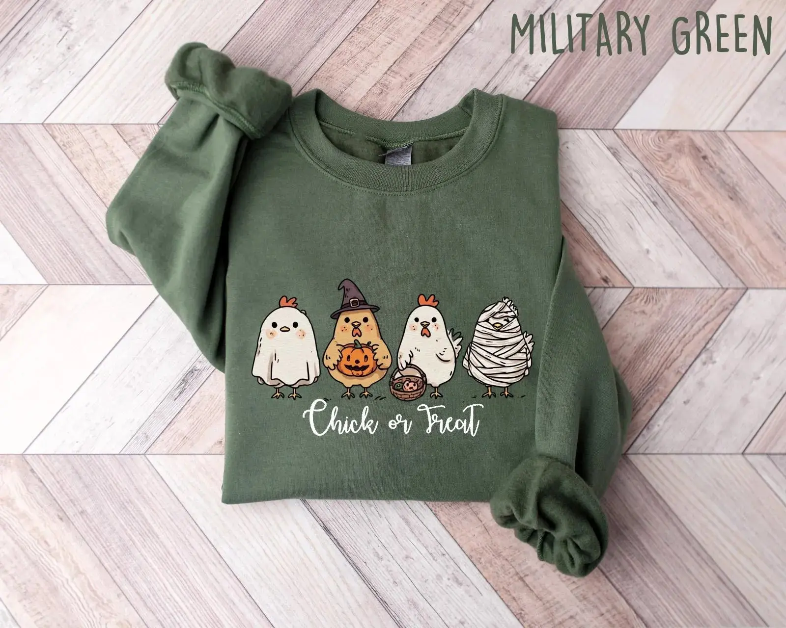 Chick Or Treat Sweatshirt, Cute Halloween Chicken Shirt, Funny Trick Or Treat Crewneck, Spooky Season Graphic T-Shirt, Fall Autumn Animal Lover Apparel, Cozy Halloween Pullover, Cute Chicken Lover Gift for Women and Men, Spooky Season Clothing