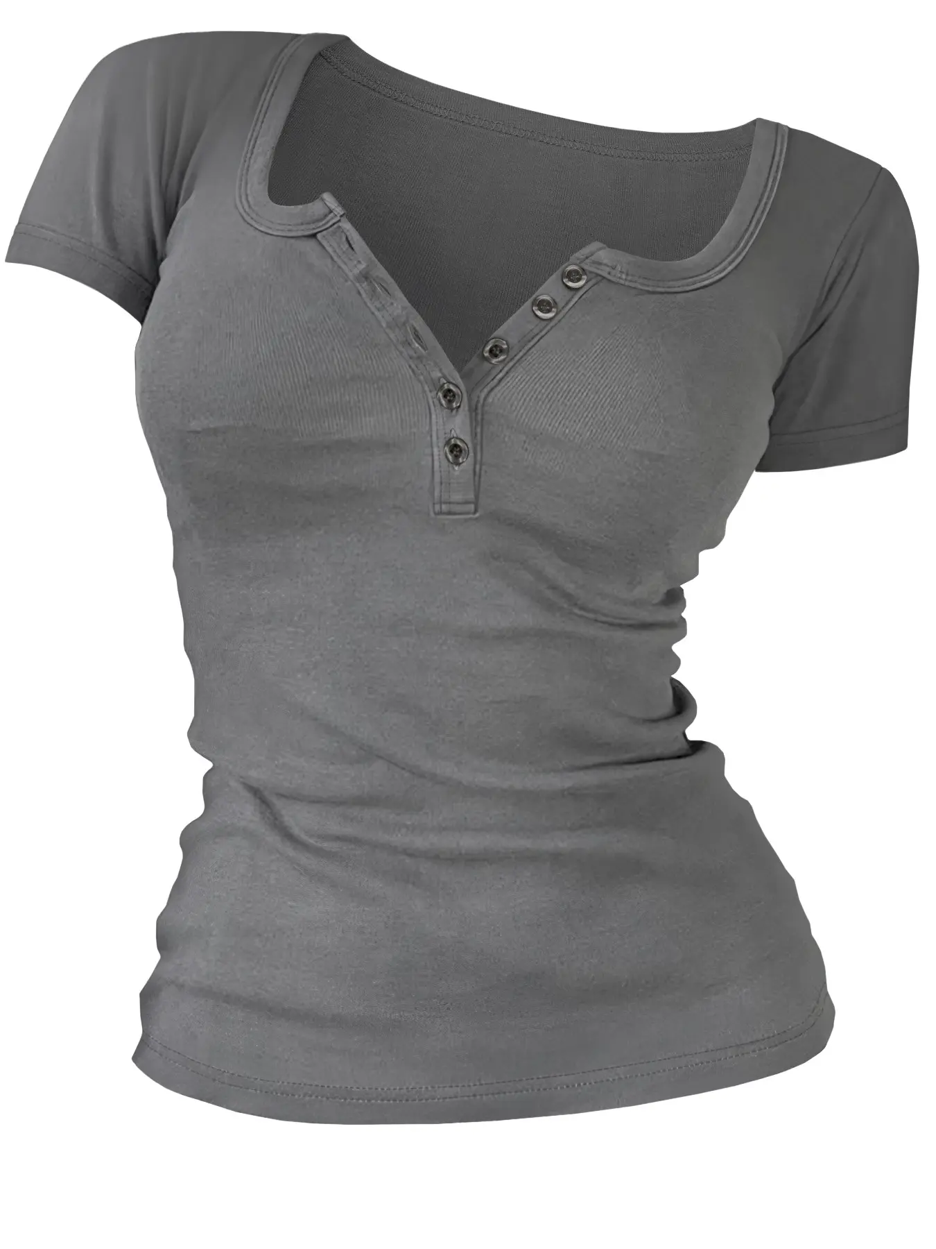 Women's Solid Color Button V-Neck Tee, Casual Short-Sleeve T-Shirt Top for Summer Daily Wear, Ladies Clothes Women's Solid Color Button V-Neck Tee, Casual Short-Sleeve T-Shirt Top for Summer Daily Wear, Ladies Clothes