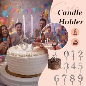 Reusable Metal Number Candle Holder Set, Durable Cake Decoration for Home & Party Use, Ideal for Adults, Students, Baking Enthusiasts