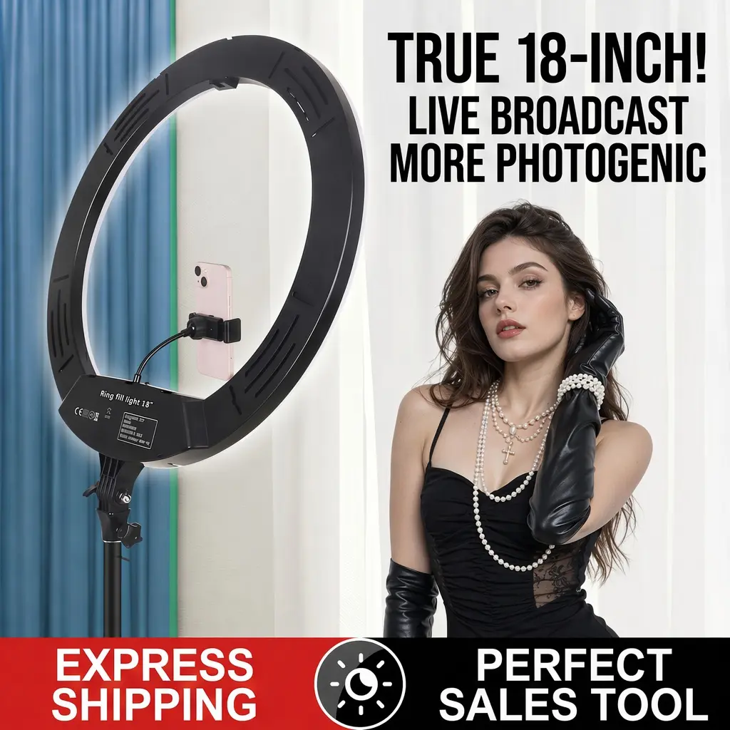 18-Inch Ring Light with 1.86m Adjustable Tripod, Video Light with 3 Mounts for Live Streaming Makeup and Vlog Cellphone Smartphone#SummerWins#Fathersdaygift