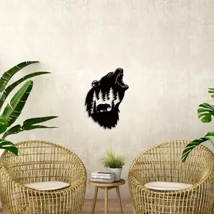 1pc Bear Metal Wall Art – Stylish Metal Bear Decor for Home or Office, Elegant Wall Sculptures, Mounted Metal Animal Art
