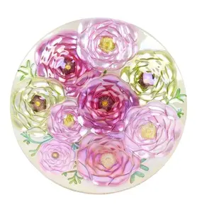 Continental Art Center 3222103 18' Holographic Painted Floral Glass Plate Bird Bath and Feeder Bowl Decorative Outdoor Yard Art, Bird Bath & Feeder, Birdbath