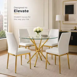 Set of 4 Ergonomic Dining Chairs, Breathable PU Leather Upholstered Seat with Sturdy Metal Legs, Comfort Padded Backrest Household Furniture for Dining Room Kitchen Indoor Daily Use