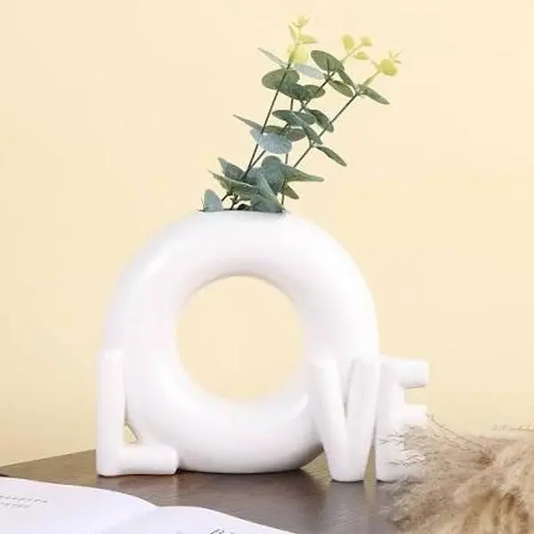 Donut-Shaped Ceramic Vase, Modern White Home Decor Vase, Minimalist Wedding Centerpiece, Couple Gift