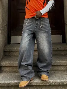 Men's Washed Loose Straight Leg Denim Jeans, Y2K Casual Streetwear, All Seasons, Moderate Fit, Perfect Gift for Husband or Boyfriend