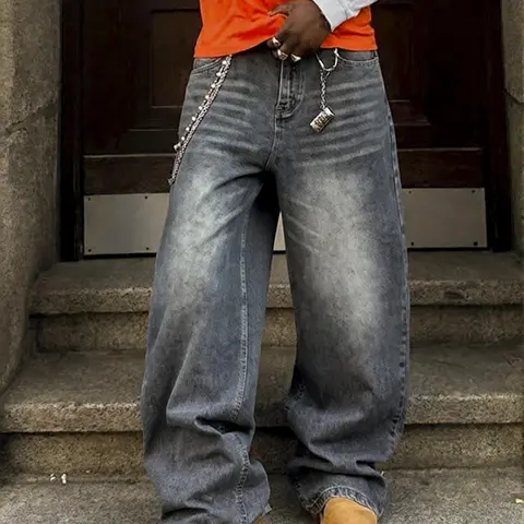 Men's Washed Loose Straight Leg Casual Plain Denim Jeans Pants, Casual Denim Trousers, Y2K Casual Streetwear, Menswear, All Seasons, Moderate Fit, Perfect Gift for Husband or Boyfriend