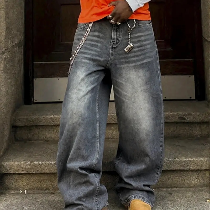 Men's Washed Loose Straight Leg Casual Plain Denim Jeans Pants, Casual Denim Trousers, Y2K Casual Streetwear, Menswear, All Seasons, Moderate Fit, Perfect Gift for Husband or Boyfriend